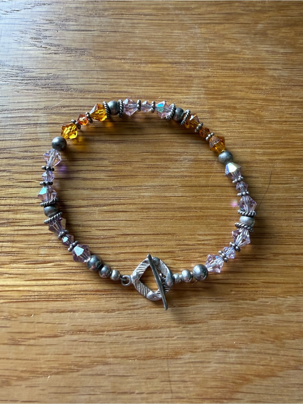 Crystal Beaded Bracelet with Silver Toggle